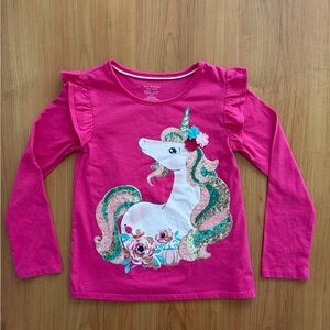 Isaac Mizrahi Bright Pink Unicorn Sequin Long Sleeve Top